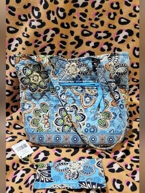 Vera Bradley Blue Paisley Floral Quilted Tote with Checkbook Cover